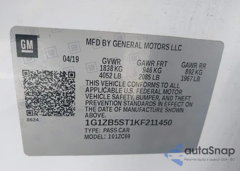 2019 Chevrolet Malibu 1Ls from USA, damaged, VIN 1G1ZB5ST1KF211450